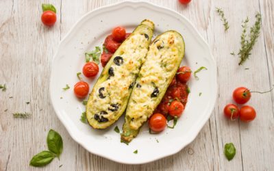 Courgettes farcies au chèvre et aux tomates