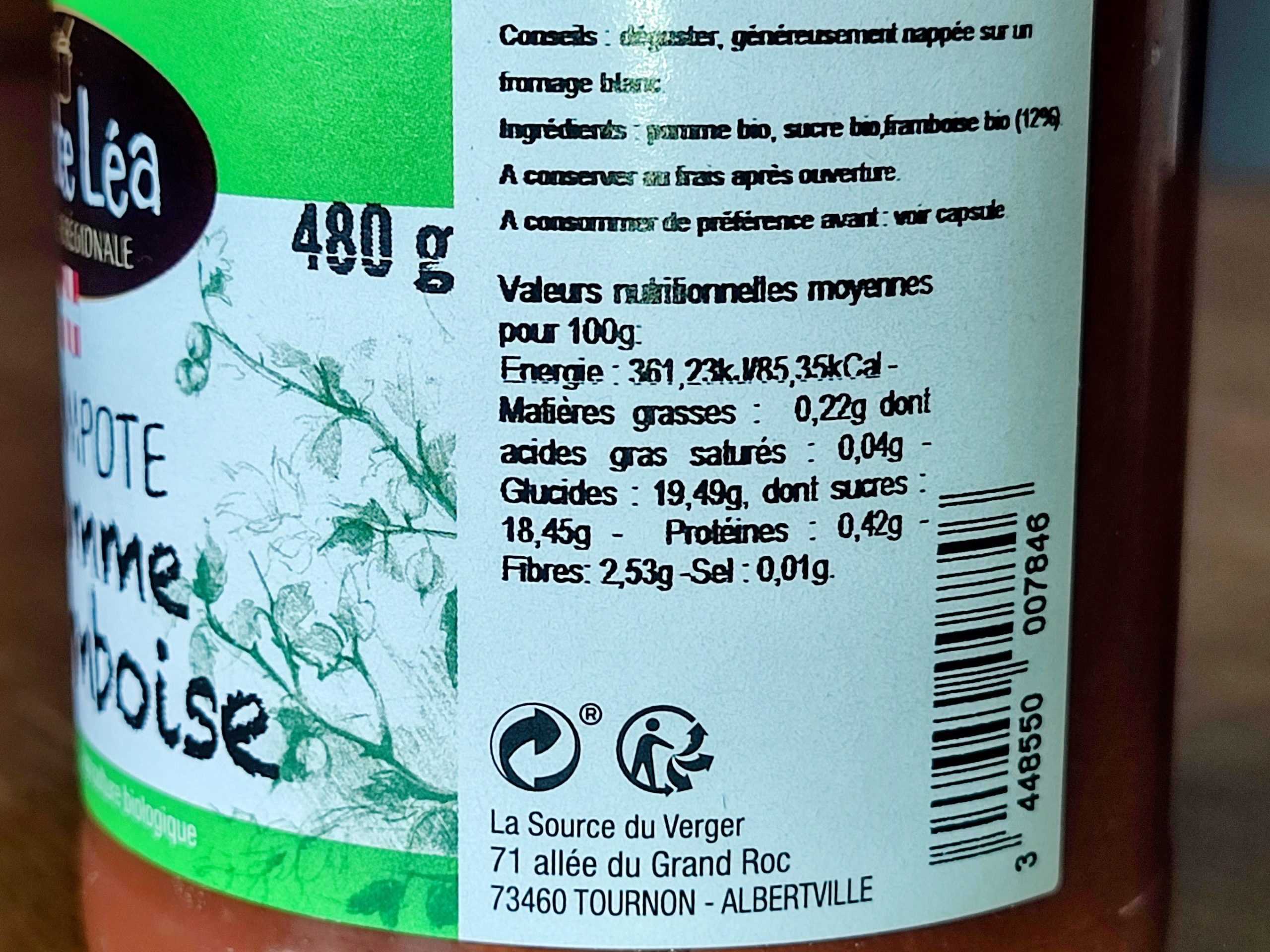 Compote Bio Pomme-Framboise - 480g - Image 2